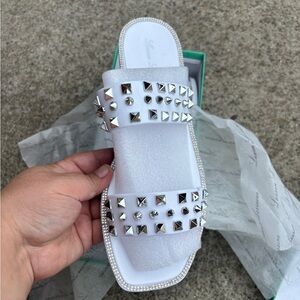 New Lauren Lorraine White Studded Sandals